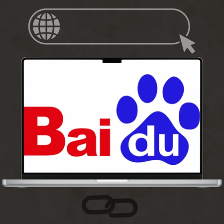 Laptop sa prikazanim logotipom Baidu-a na ekranu, sa pretraživačkom trakom iznad